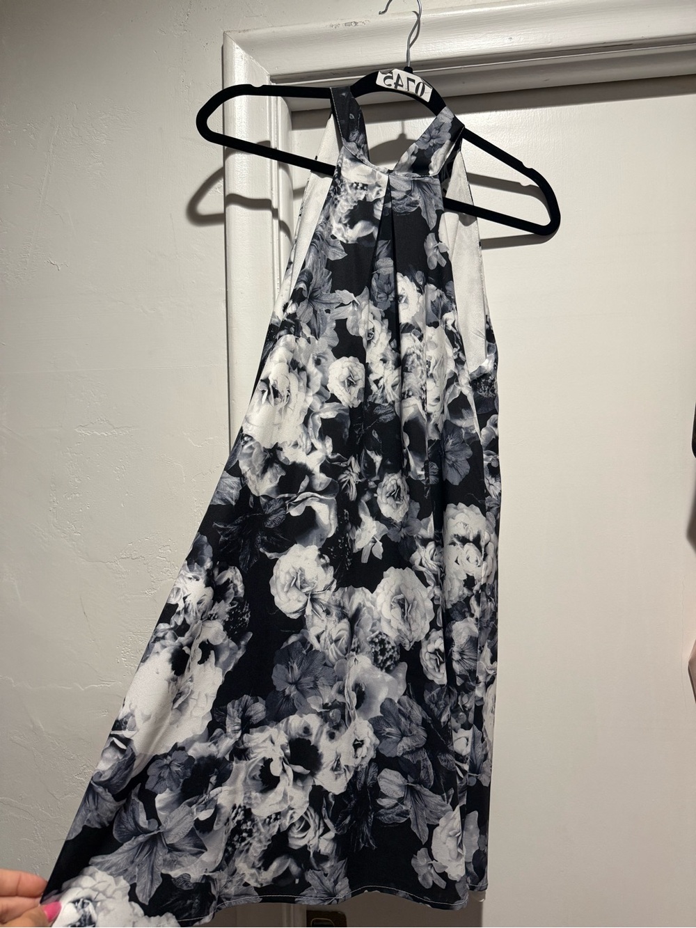 Halter Floral Mini Dress in Black and White